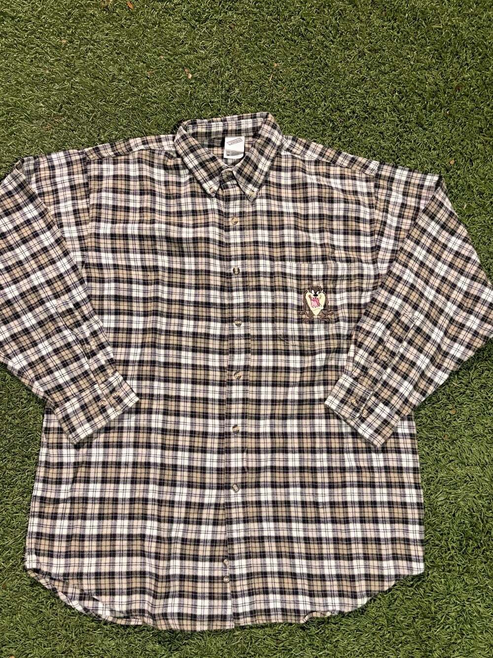 Vintage Warner Bros Studio Store Looney Tunes Taz Plaid Flannel Button Down Shir